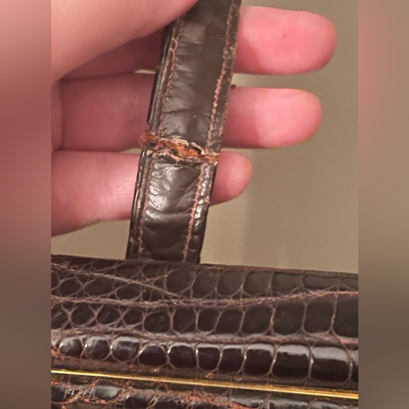 Vintage Lucille de Paris Brown Alligator Leather Handbag With Mirror RARE - Picture 5 of 16